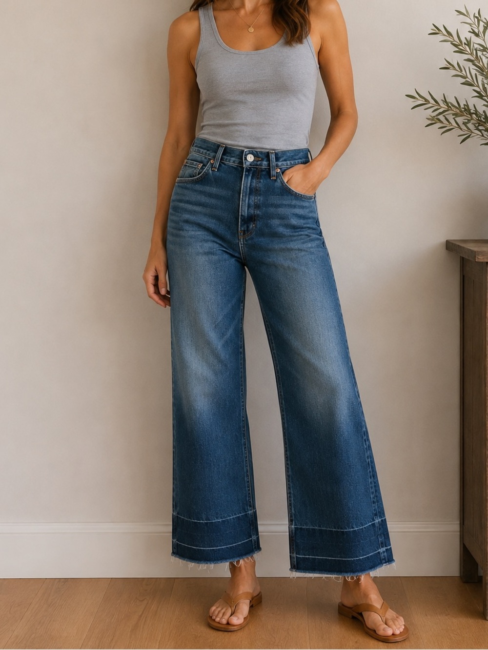 Citizens of Humanity 25 Sasha‎ High Rise Wide Leg Raw Hem Blue Jeans great cond